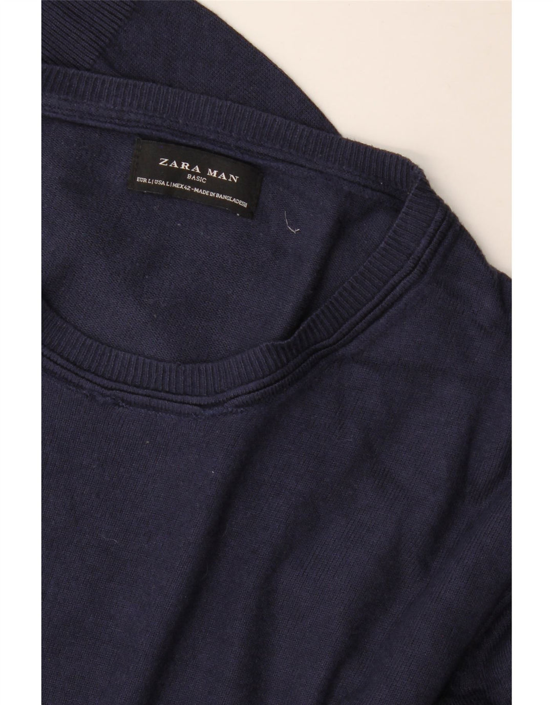 Zara Suéter masculino com gola redonda grande azul marinho
