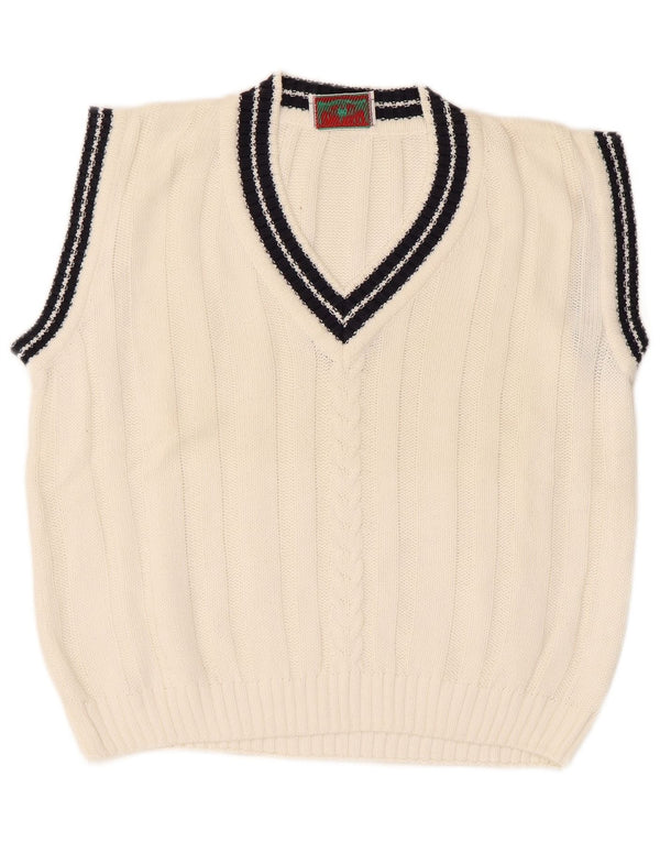 Top feminino colete vintage UK 14 médio branco