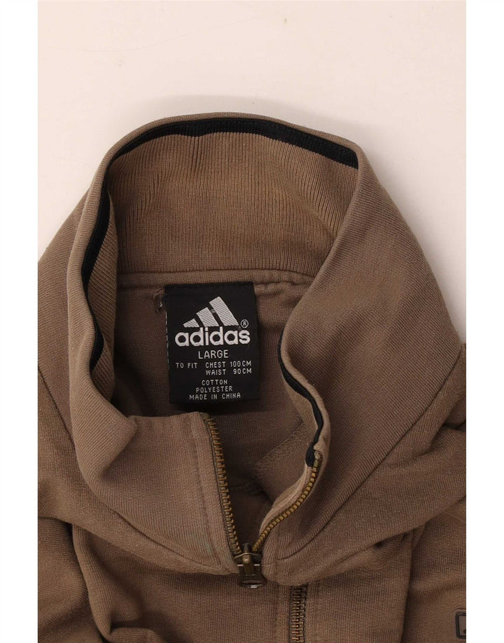 Adidas Mens Zip Neck Moletom Jumper Grande Marrom