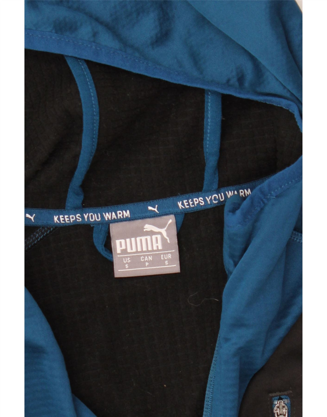 Suéter masculino Puma com capuz e zíper pequeno azul colorblock