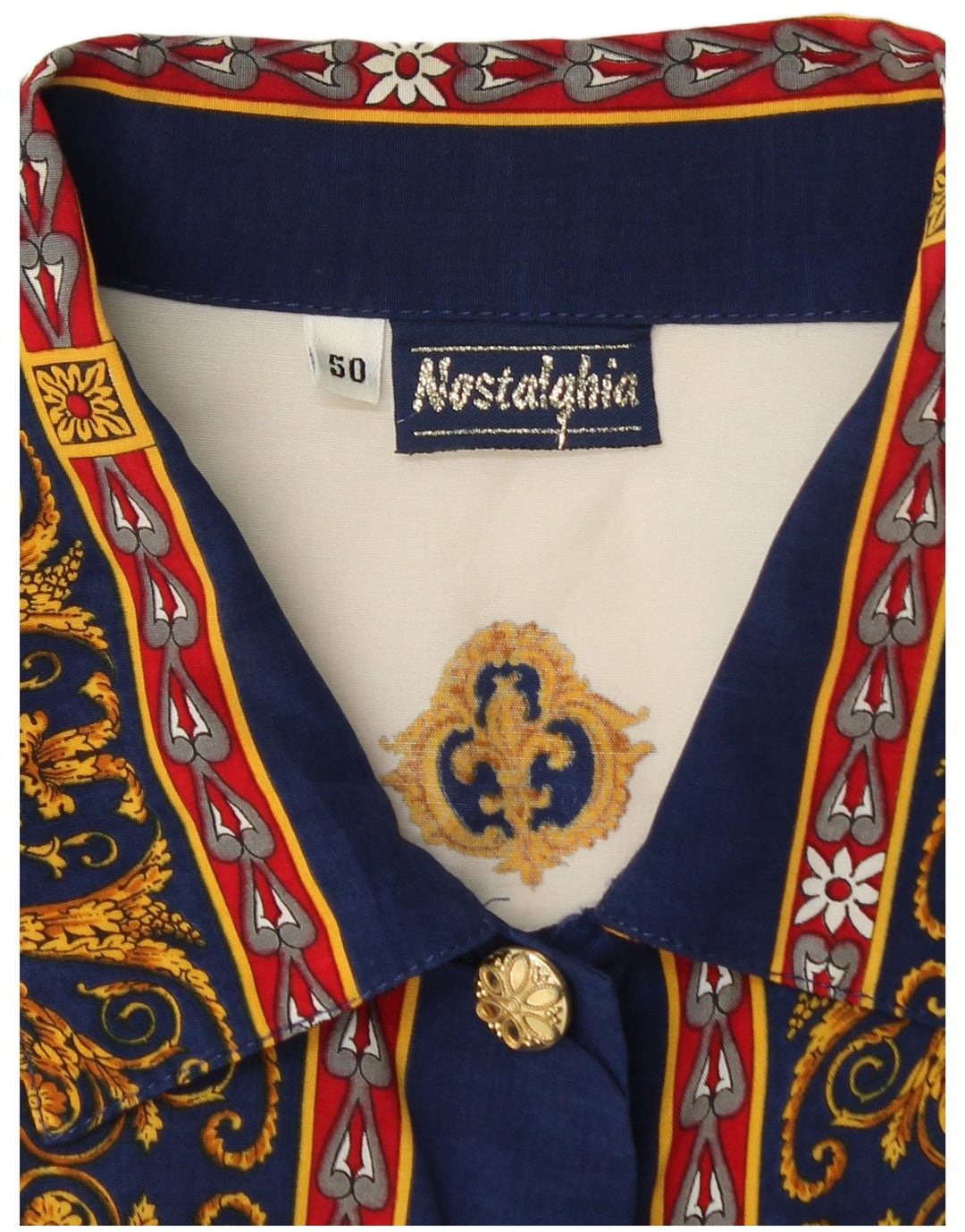 Camisa feminina VINTAGE com padrão abstrato IT 50 XL viscose branca