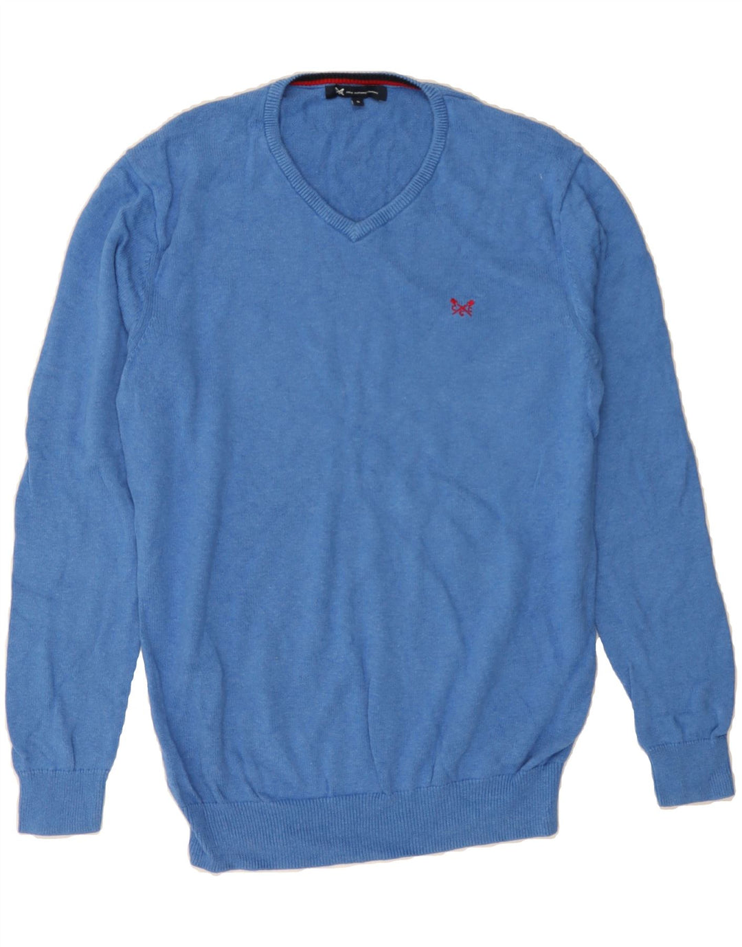 CREW CLOTHING Mens V-Neck Jumper Sweater Small Blue Cotton Vintage Crew Clothing and Second-Hand Crew Clothing from Messina Hembry 