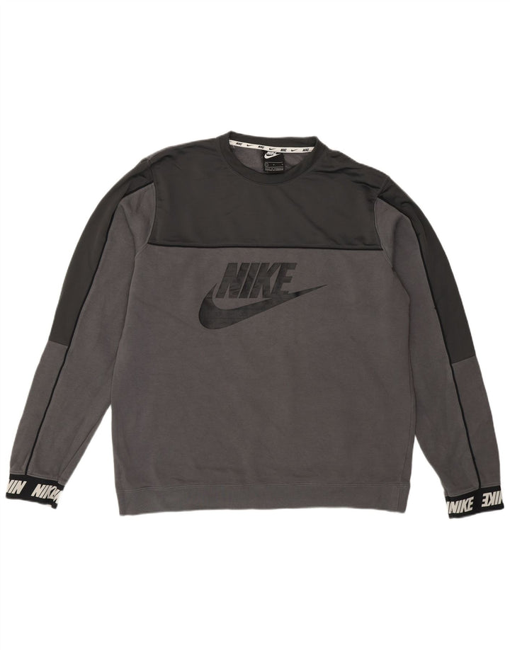Moletom gráfico masculino Nike Jumper grande cinza colorblock algodão