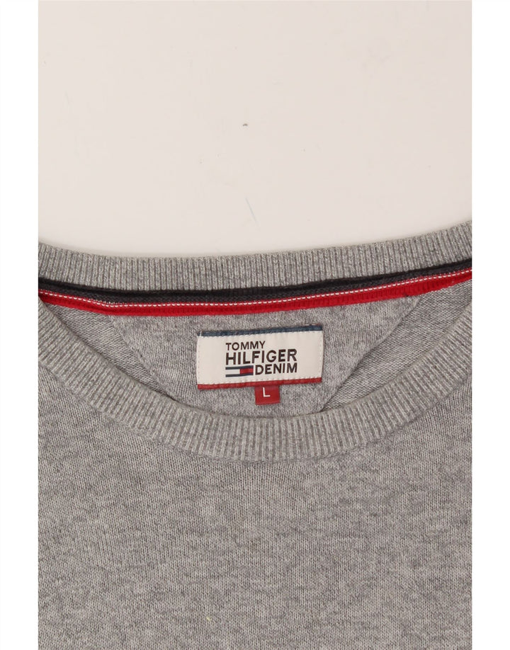 TOMMY HILFIGER Mens Boat Neck Jumper Sweater Large Grey Cotton Vintage Tommy Hilfiger and Second-Hand Tommy Hilfiger from Messina Hembry 