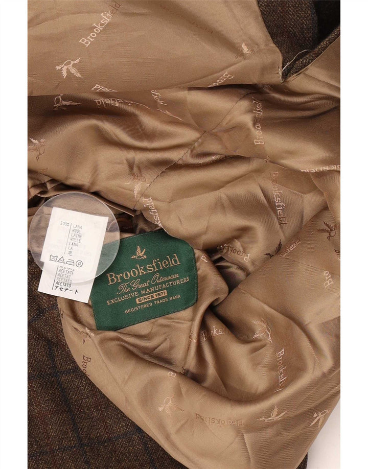 Jaqueta blazer masculina Brooksfield com 3 botões Reino Unido 40 grande lã xadrez marrom