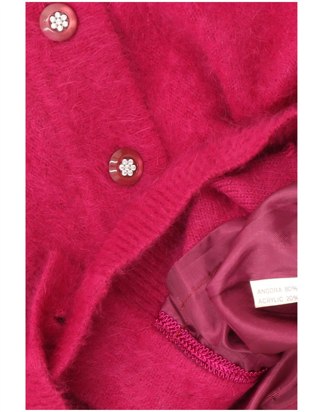 Suéter cardigã feminino VINTAGE UK 20 2XL rosa angorá