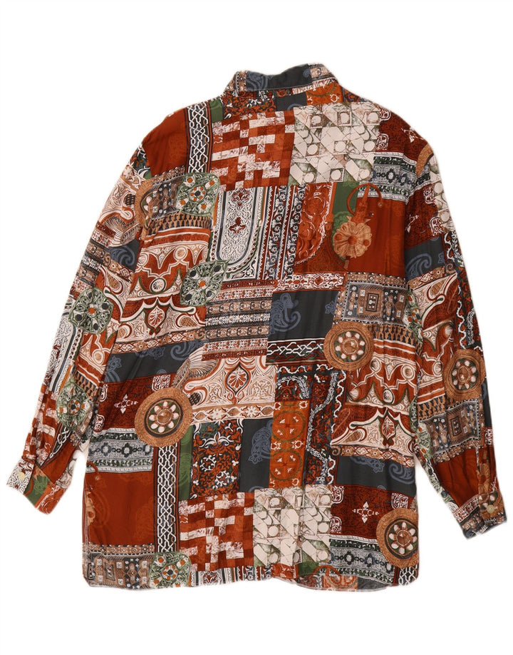 Camisa feminina vintage longline UK 14 grande patchwork multicolorido viscose