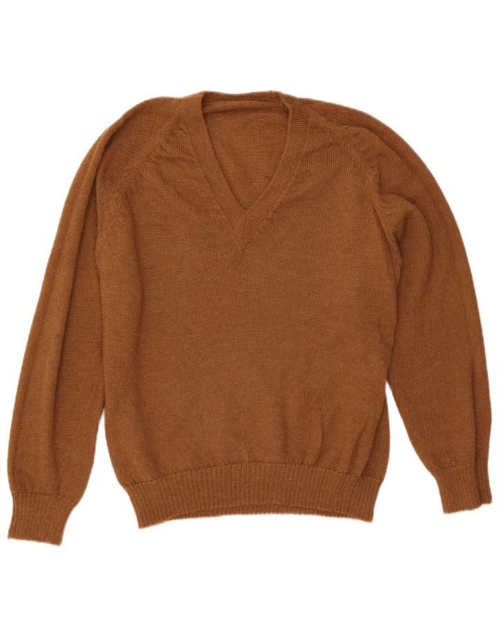 Suéter masculino VINTAGE com decote em V marrom médio