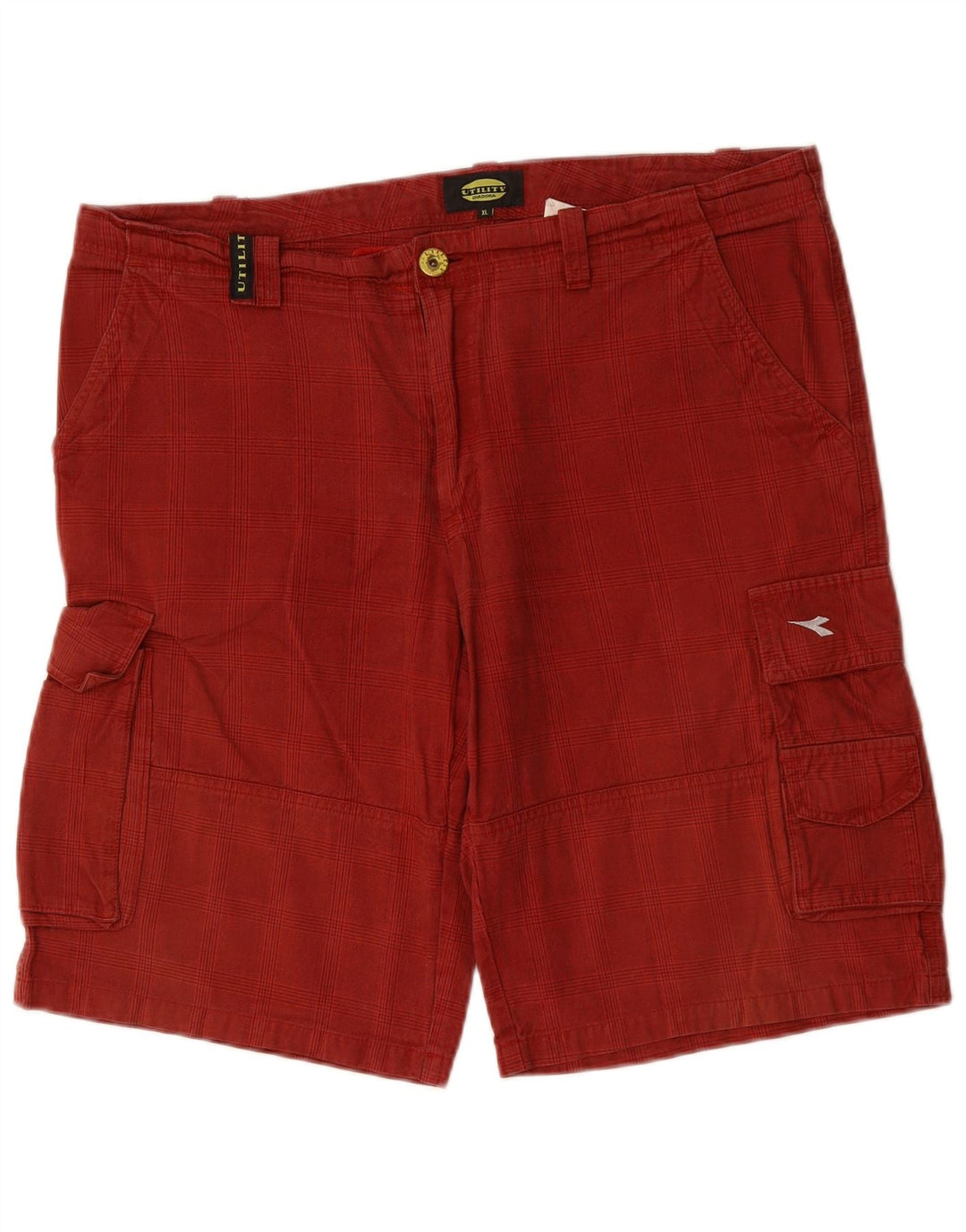 DIADORA Mens Cargo Shorts XL W38 Algodão Xadrez Vermelho