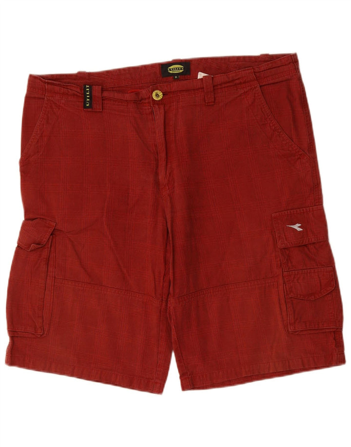 DIADORA Mens Cargo Shorts XL W38 Algodão Xadrez Vermelho
