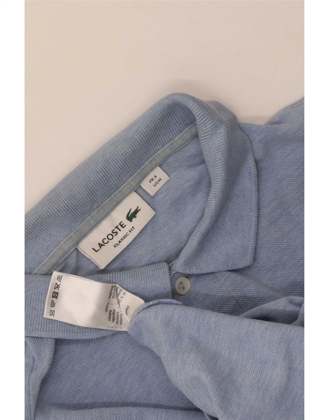 Camisa polo masculina Lacoste de manga comprida Classic Fit tamanho 4 médio azul manchado