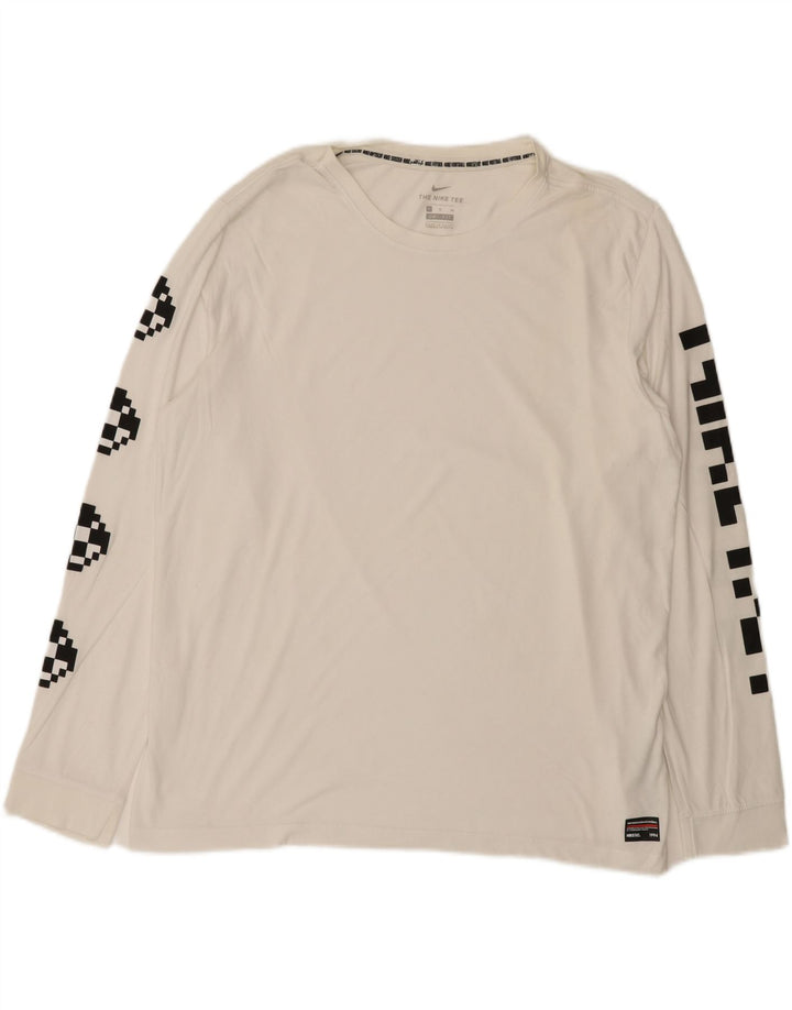 Top gráfico masculino NIKE Dri Fit manga comprida XL branco algodão