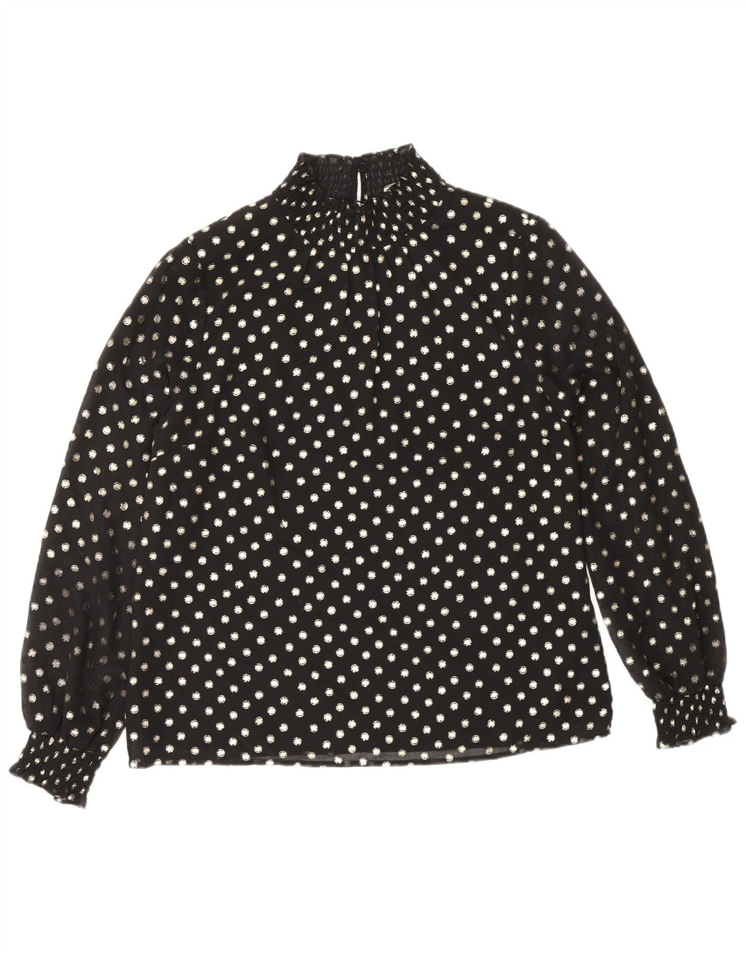 Blusa feminina de manga comprida Oasis UK 12 poliéster manchado preto médio