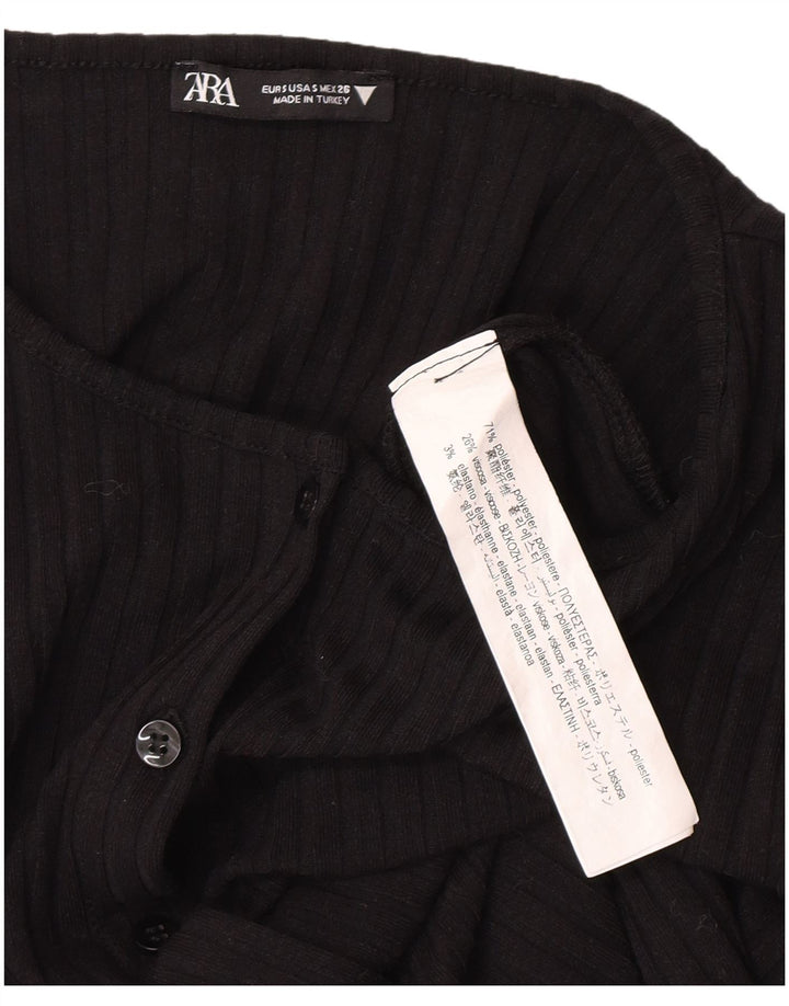 Suéter cardigã feminino Zara Longline UK 8 pequeno poliéster preto