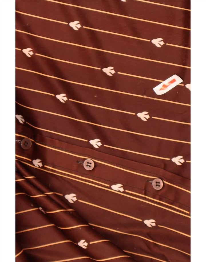 Blusa feminina vintage IT 40 poliéster listrado marrom pequeno
