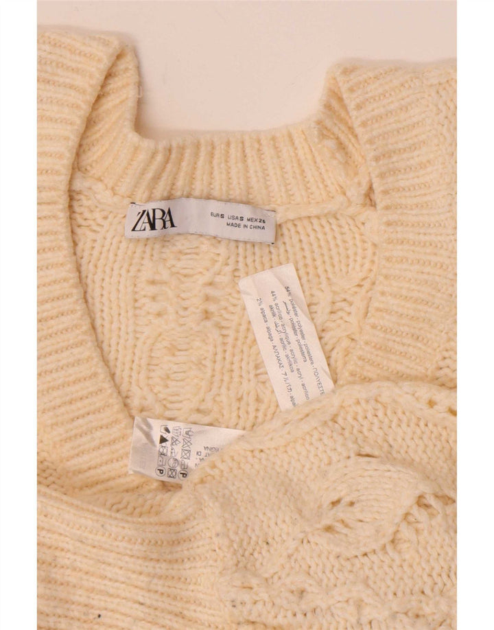 Suéter feminino Zara Crop Cardigan UK 10 pequeno poliéster branco