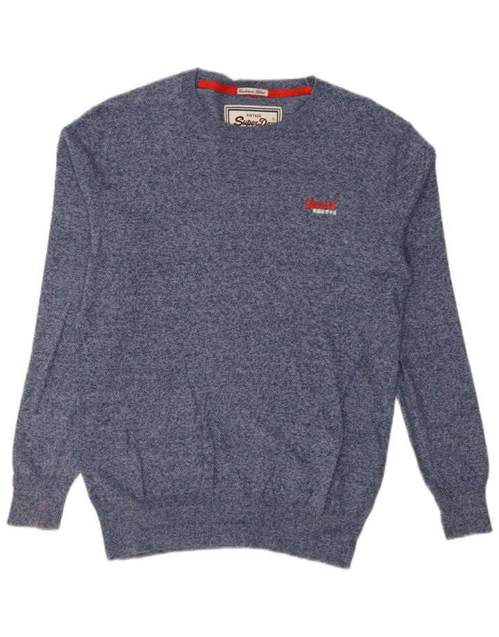Suéter masculino Superdry com gola redonda e algodão manchado azul médio