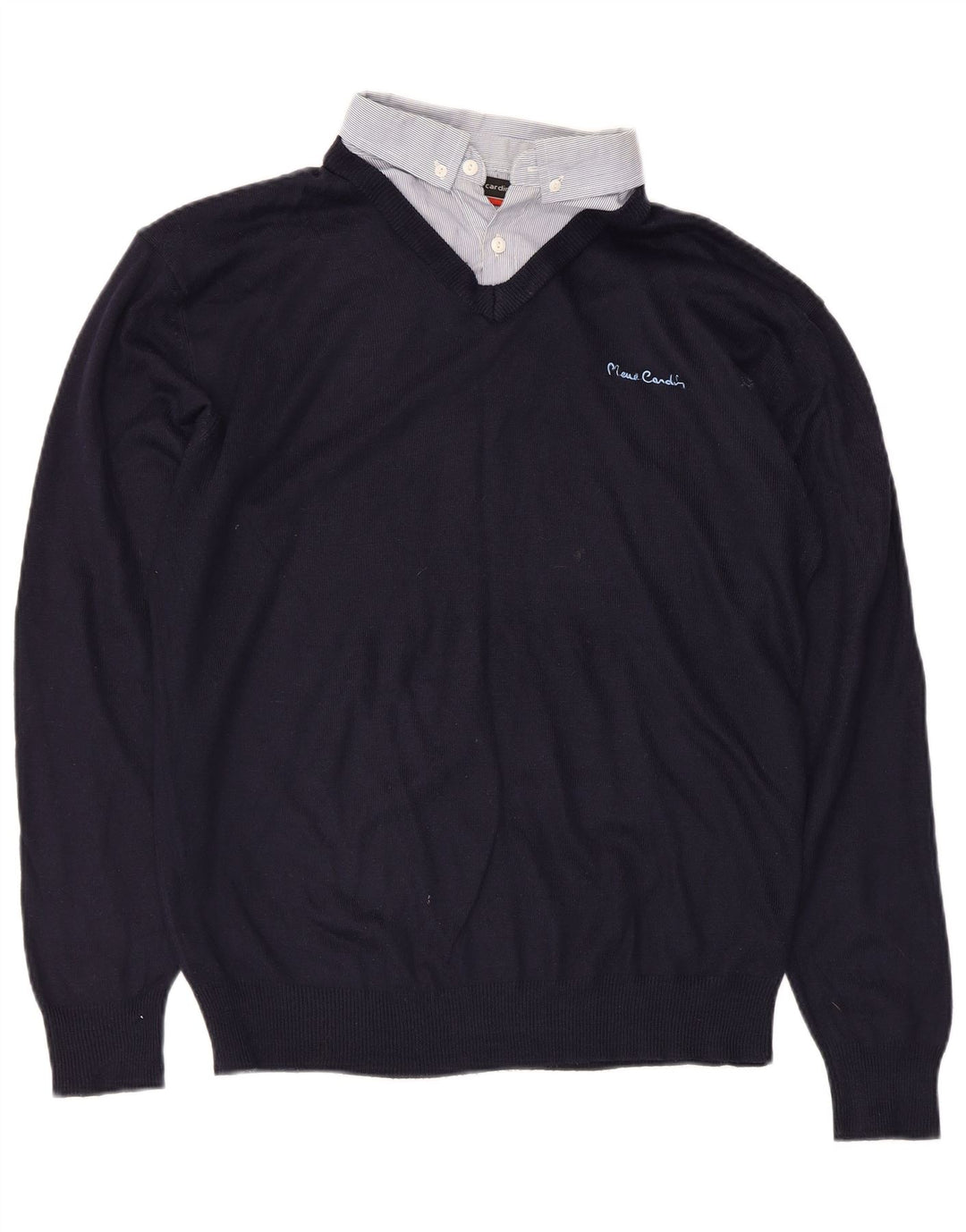 Suéter masculino Pierre Cardin com decote em V médio azul marinho acrílico