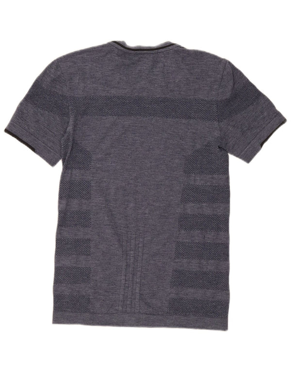 Adidas Mens Running T-Shirt Top Pequeno Listrado Azul Marinho