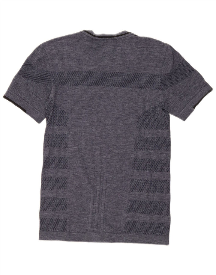 Adidas Mens Running T-Shirt Top Pequeno Listrado Azul Marinho