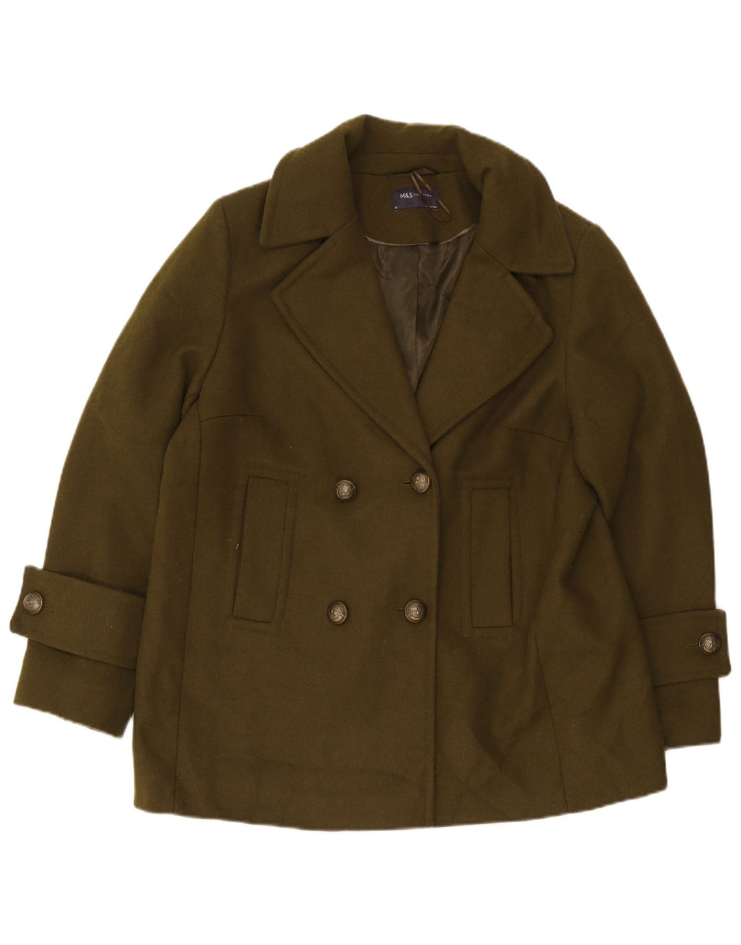 Casaco feminino Marks & Spencer Pea Coat UK 18 XL cáqui poliéster