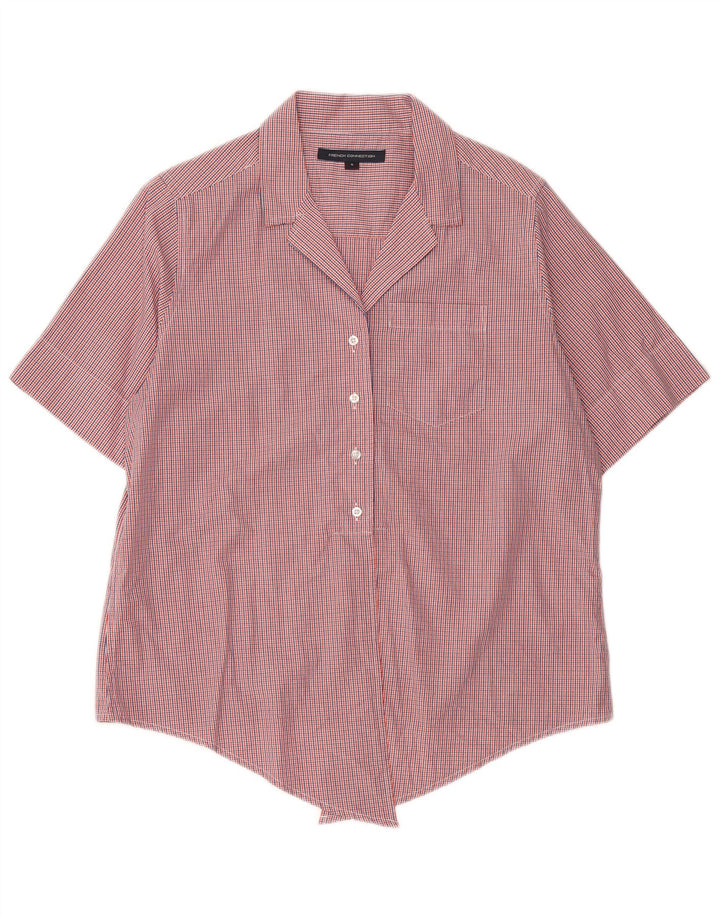 Camisa feminina French Connection com gravata frontal Reino Unido 14 xadrez vermelho médio