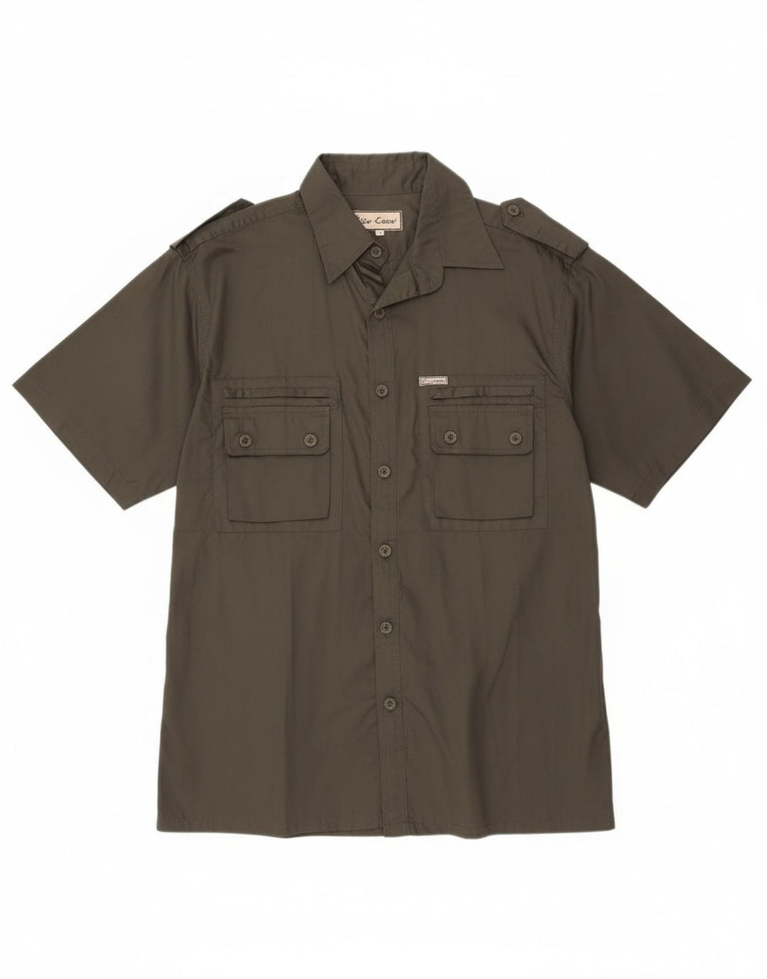 ESSE EMME Camisa militar masculina de manga curta de algodão cáqui médio