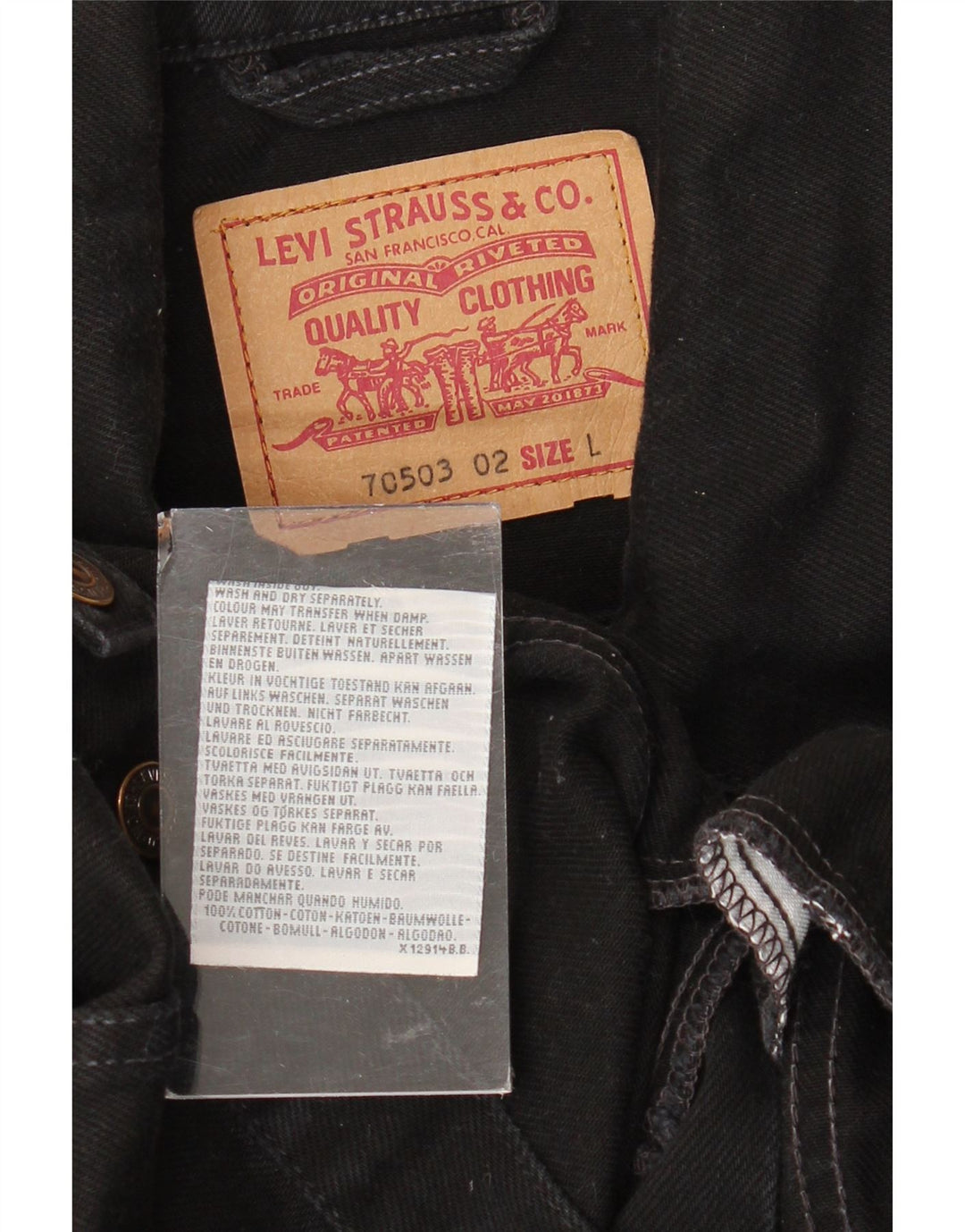 Jaqueta jeans masculina Levi's UK 40 grande algodão preto