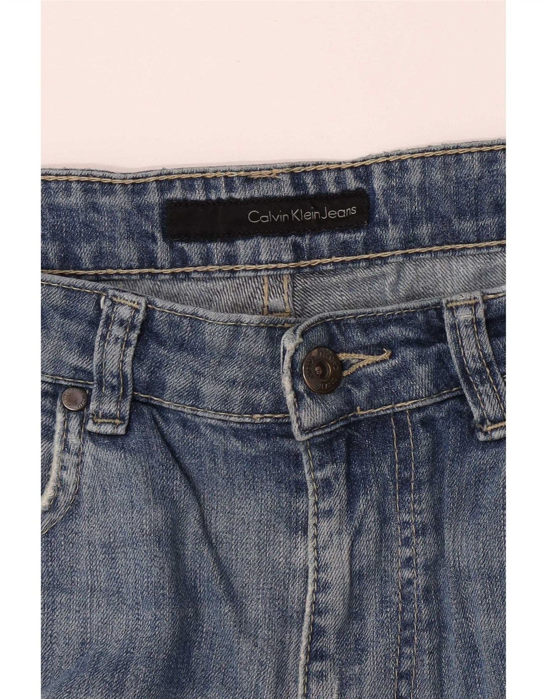 Calça jeans feminina Calvin Klein desgastada slim W32 L33 azul