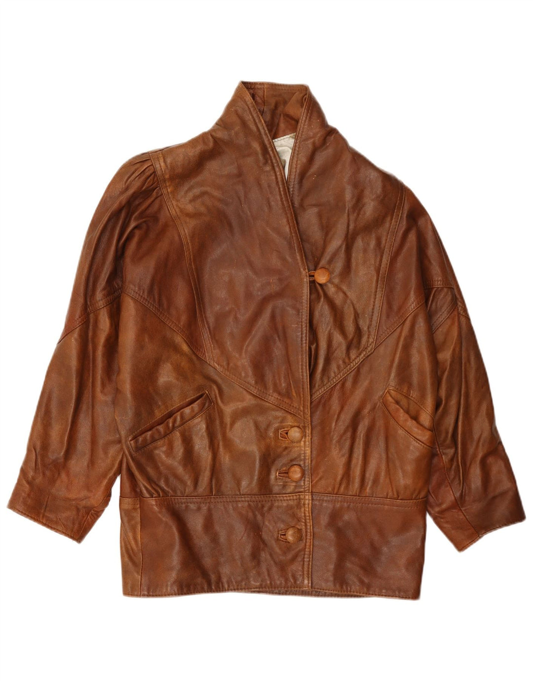 Jaqueta feminina vintage manga 3/4 oversized UK 10 pequena marrom