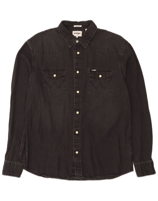 Camisa Wrangler masculina Western Regular Fit jeans médio preto algodão