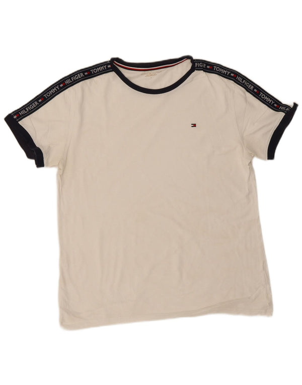 Tommy Hilfiger Camiseta masculina gráfica grande bloco colorido branco