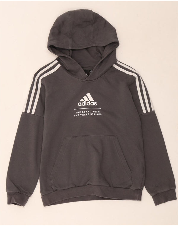 Suéter com capuz gráfico Adidas Boys Three Stripes 11-12 anos algodão cinza