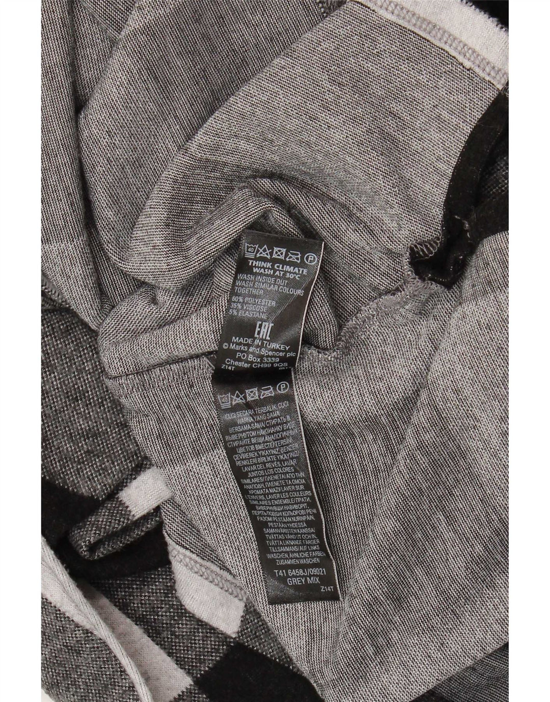 Top feminino Marks & Spencer de manga comprida UK 20 2XL poliéster xadrez cinza