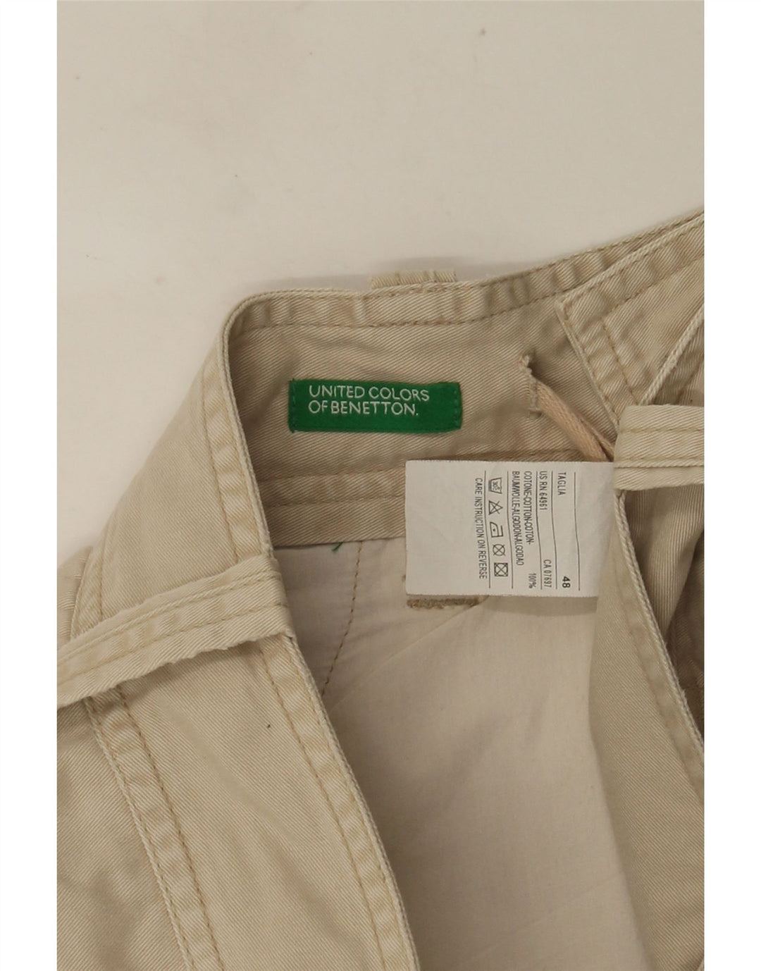 Benetton Mens Cargo Shorts IT 48 Médio W36 Algodão Bege