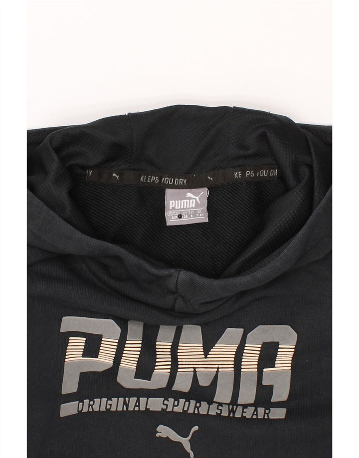 PUMA Boys Graphic Hoodie Jumper 7-8 Years Black Cotton Vintage Puma and Second-Hand Puma from Messina Hembry 