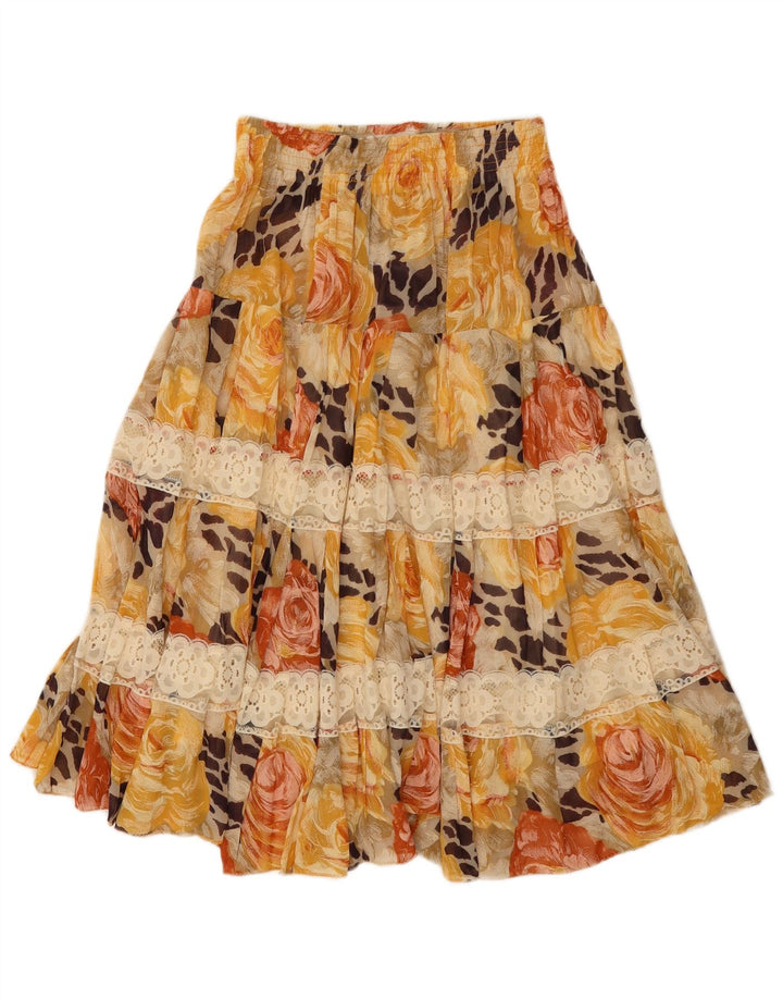 Saia feminina vintage em camadas W26 pequena floral multicolorida
