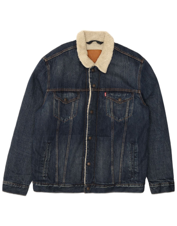 Jaqueta jeans masculina Sherpa Levi's UK 42 XL azul algodão