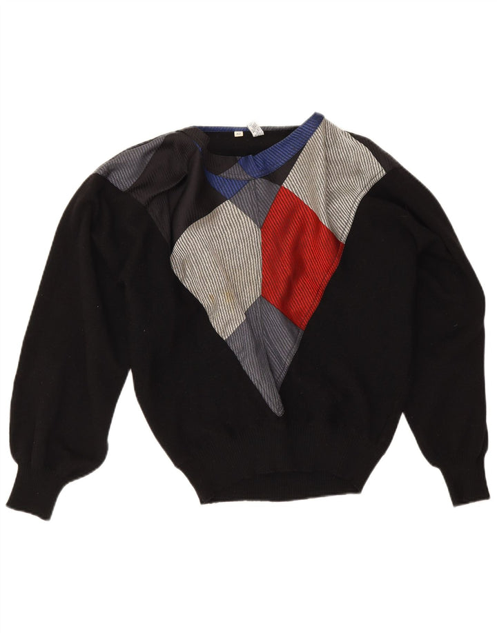 Suéter feminino vintage com gola canoa IT 42 bloco colorido preto médio