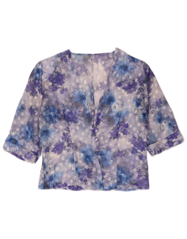 Jaqueta blazer feminina vintage de manga curta Reino Unido 14 médio roxo floral