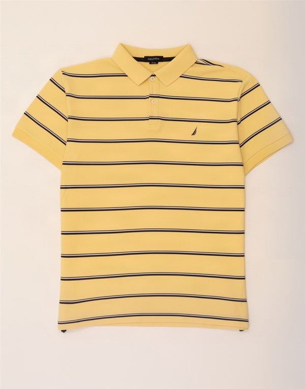 Camisa polo masculina Nautica grande algodão listrado amarelo