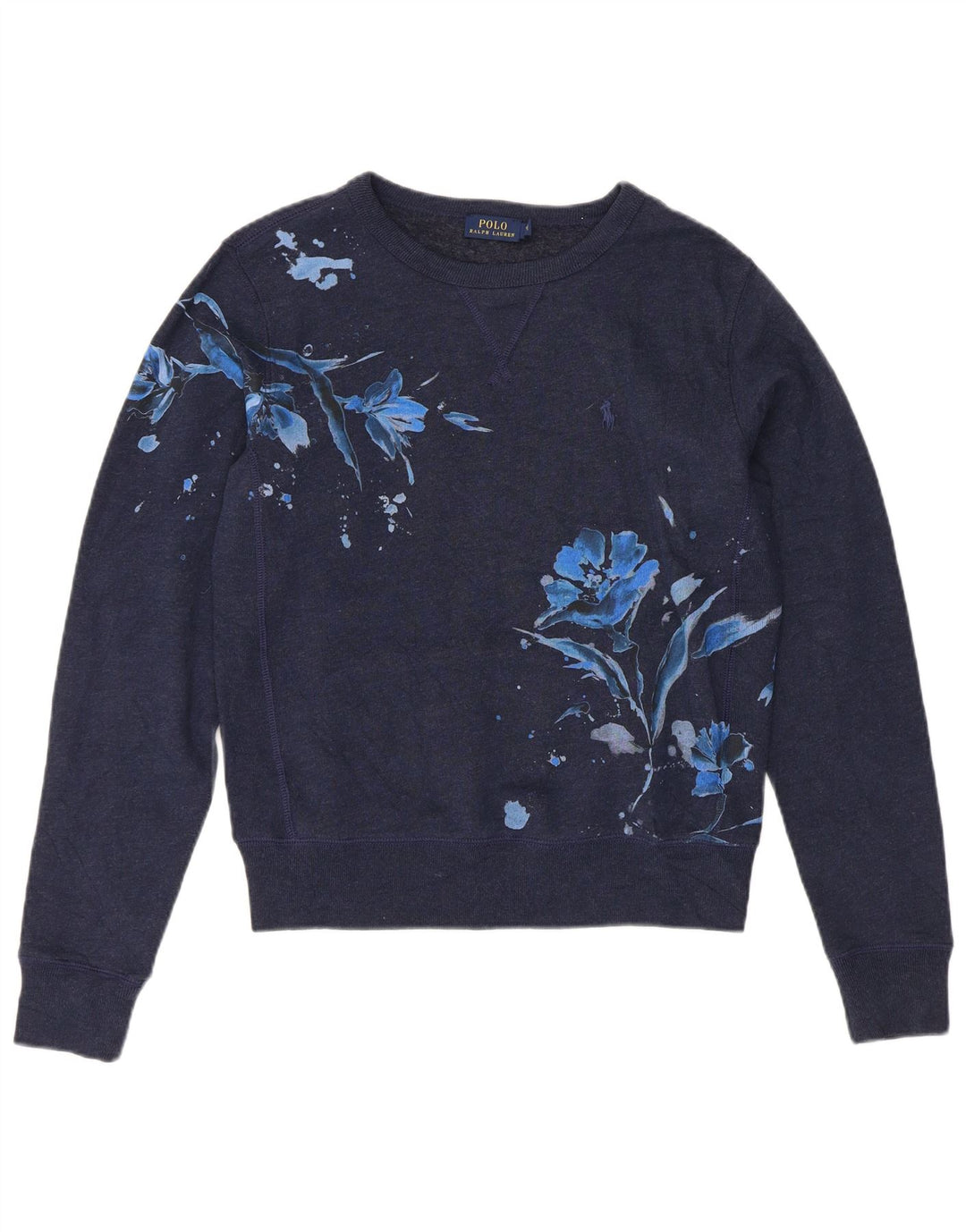 POLO RALPH LAUREN moletom feminino jumper Reino Unido 10 pequeno azul marinho floral