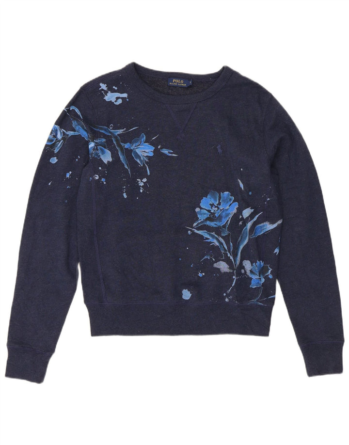 POLO RALPH LAUREN moletom feminino jumper Reino Unido 10 pequeno azul marinho floral