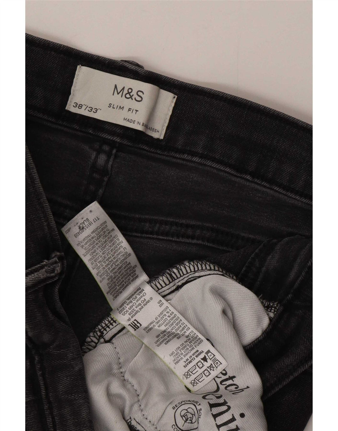 Marks & Spencer Mens Slim Jeans W38 L33 Algodão Cinza