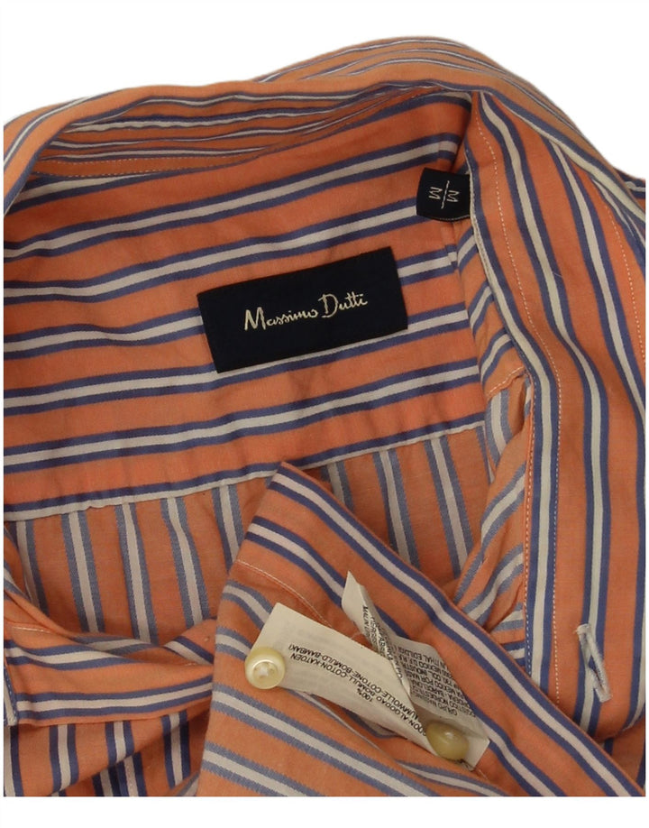 Camisa masculina de manga curta Massimo Dutti de algodão listrado laranja médio