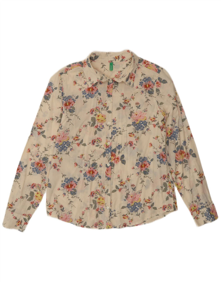 Camisa Benetton Feminina UK 10 Pequena Off White Floral