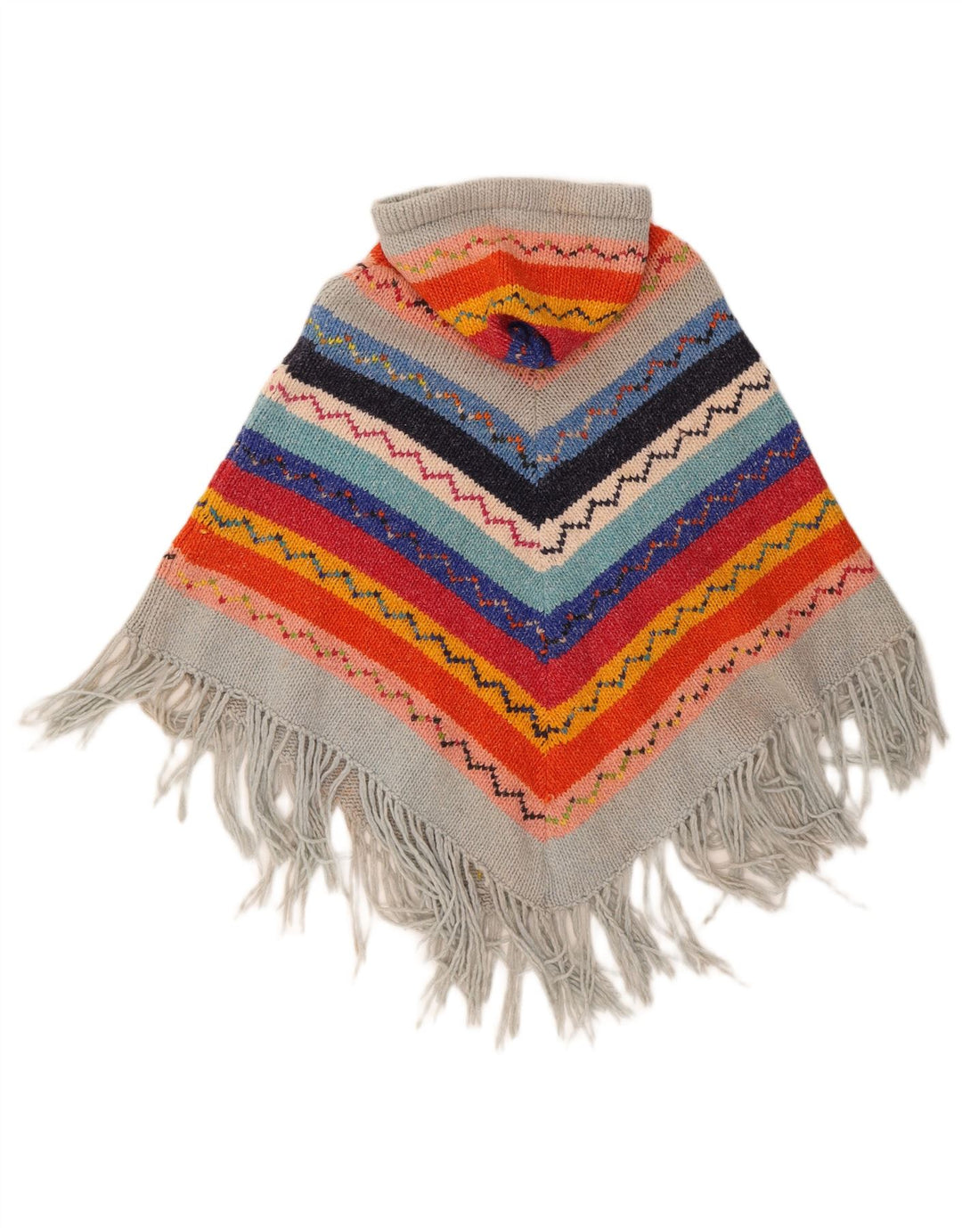 Poncho com capuz feminino vintage, tamanho único, geométrico multicolorido