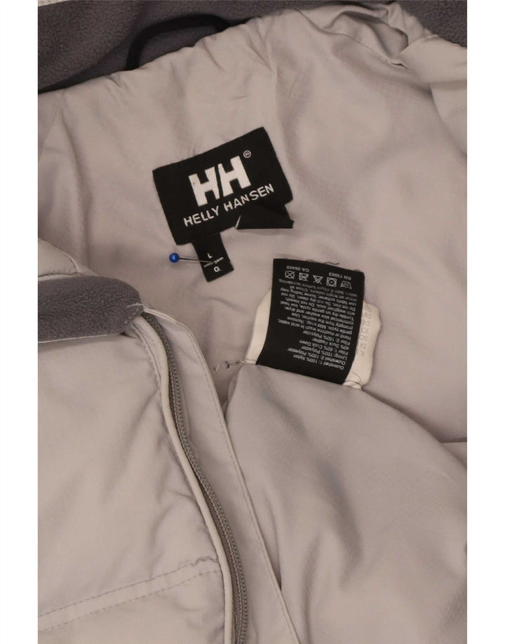 Jaqueta acolchoada feminina Helly Hansen Reino Unido 16 grande bloco colorido cinza nylon