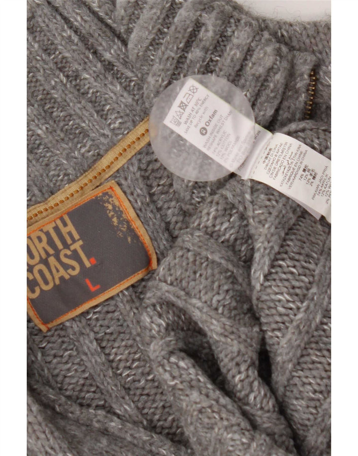 Suéter masculino Marks & Spencer com zíper e gola grande acrílico manchado cinza