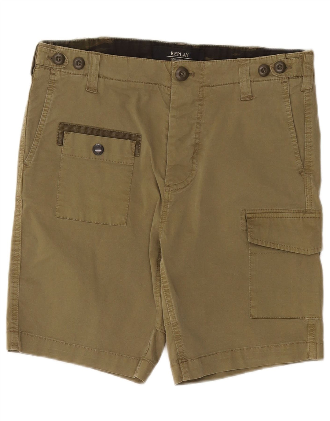 Shorts cargo masculino REPLAY W29 pequeno algodão cáqui